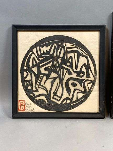 Group of 2 1964 Peace Hapbe Linocut Geometric Prints