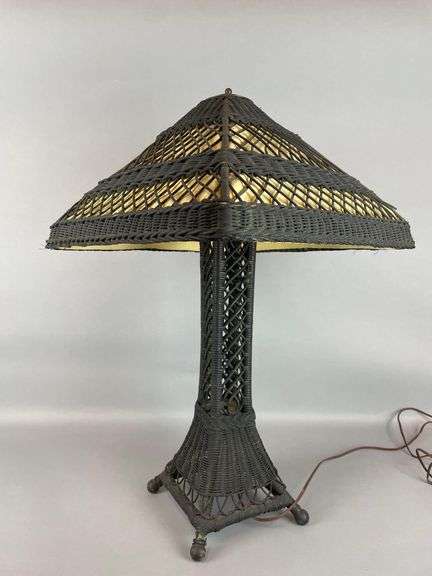Antique Wicker Eiffel Tower Style Table Lamp