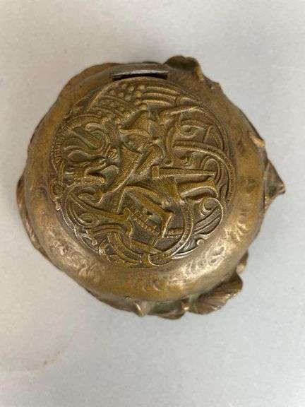 Antique Art Nouveau Bronze Viking Ships Ink Well