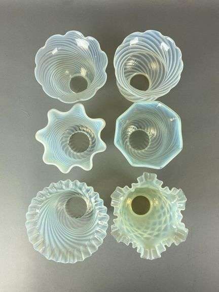Group of 6 Antique Opalescent Swirl Glass Lamp Shades