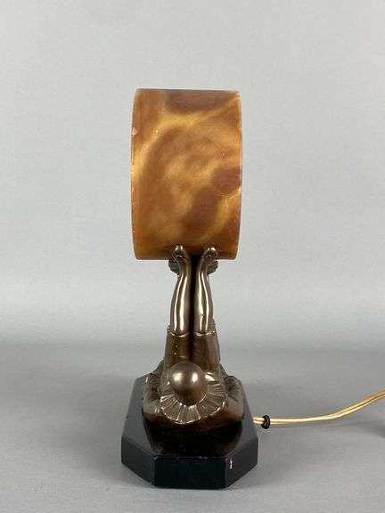 Art Nouveau Figural Jester Marble and Cast Iron Table Lamp