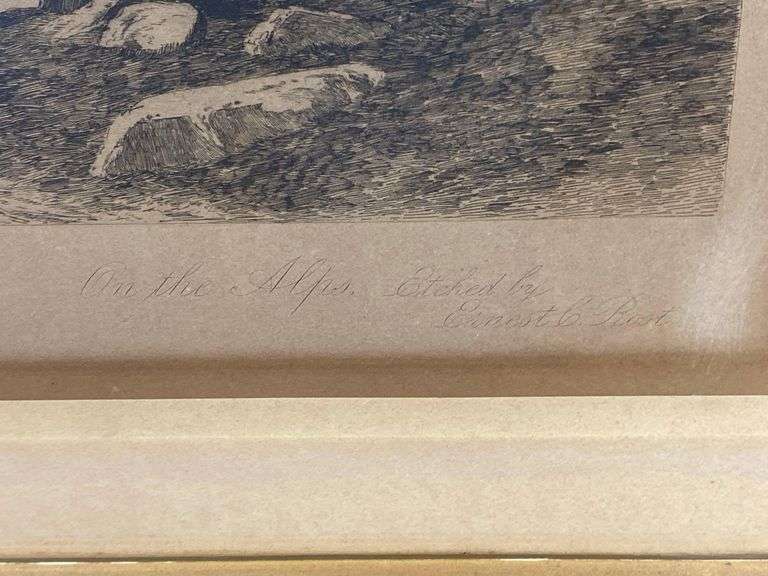 Ernest Rost On the Alps Lithograph Print of Etching