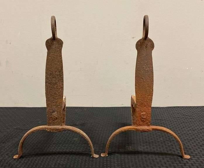 Antique Pair of Cast Iron Andirons