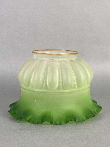 Antique Green Clear Frosted Ruffled Glass Lamp Shade