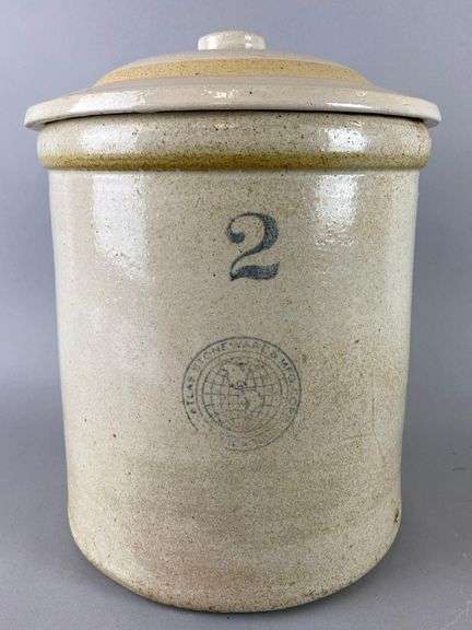Antique Atlas Stoneware Mfg. Co Stoneware 2 Gallon Crock with Lid