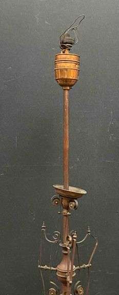 Antique Copper 12 Arm Gas and Electric Light Fixture