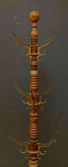 Antique Udells Toilet Tree Indianapolis Brass and Walnut Toiletries Stand