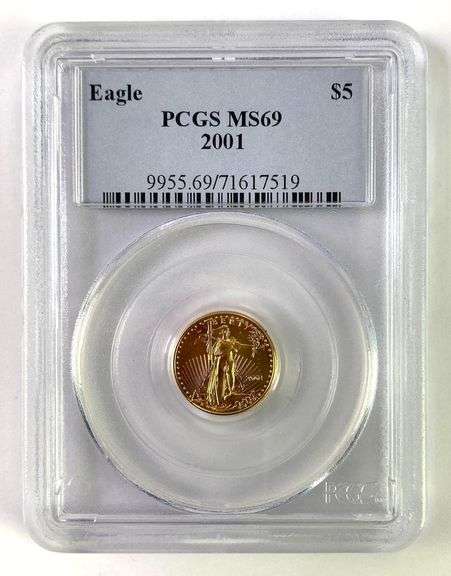PCGS Graded 2001 US $5 American Gold Eagle 1/10oz Gold Coin MS69