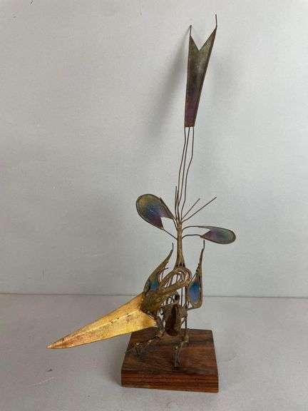 Brutalist Copper and Brass Bird Sculpture