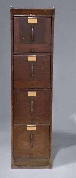 Antique Globe Oak 4 Drawer Filing Cabinet