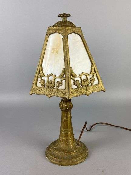 Antique Brass Carmel Slag Glass Boudoir Lamp