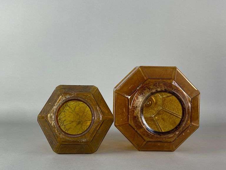 Group of 2 Antique Amber Paneled Glass Ceiling Fixture Lamp Shades