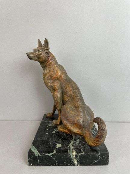 French Art Deco Bronze German Shepherd Statue