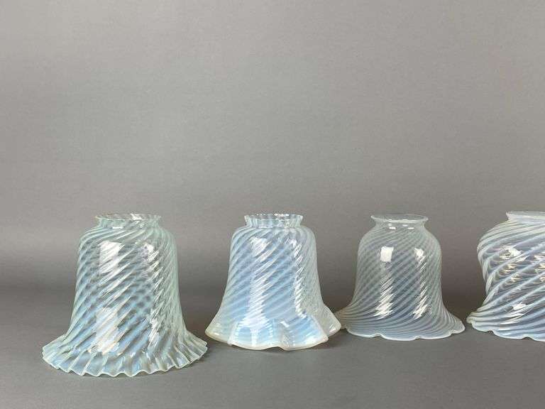 Group of 6 Antique Opalescent Swirl Glass Lamp Shades