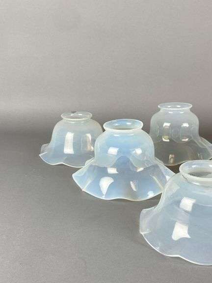 Group of 6 Antique Opalescent Ruffled Glass Lamp Shades