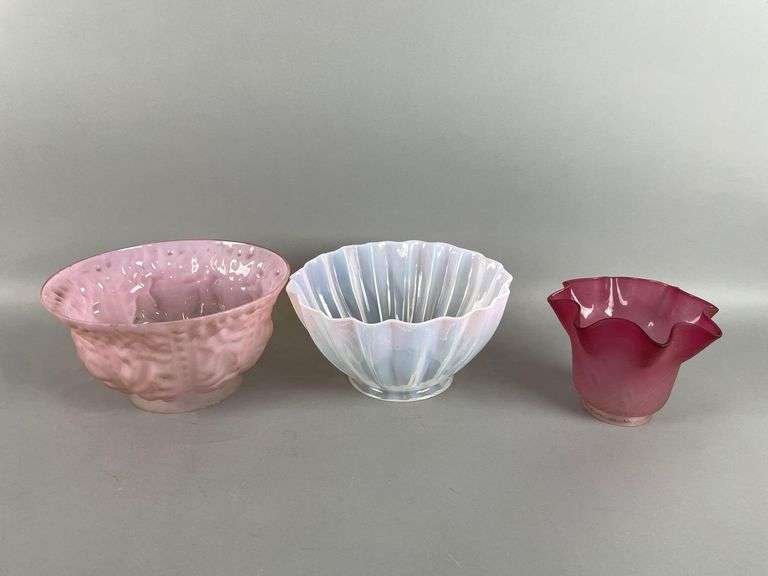 Group of Antique Cranberry Glass Lamp Shades