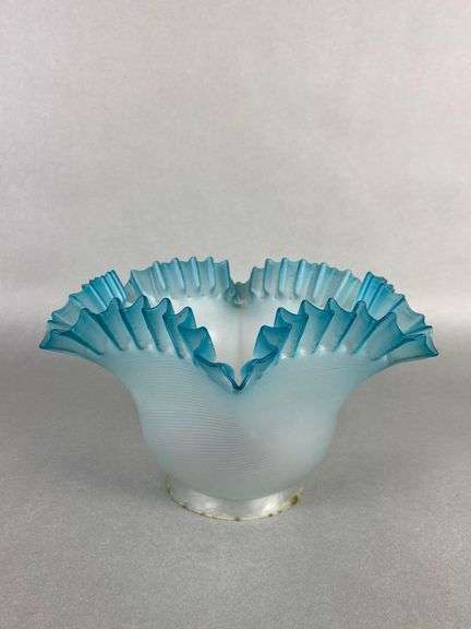 Antique Frosted Ruffled Ribbon Blue Spiral Glass Lamp Shade