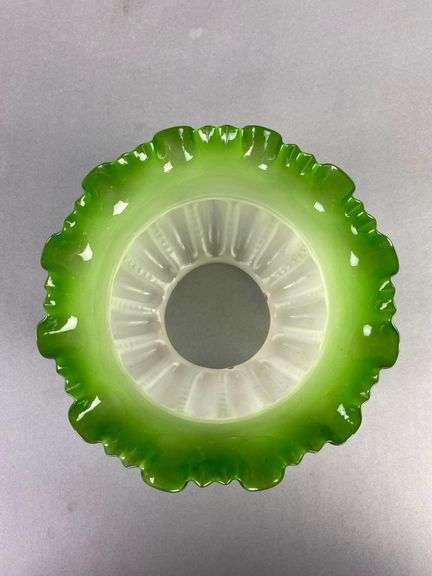 Antique Green Clear Frosted Ruffled Glass Lamp Shade