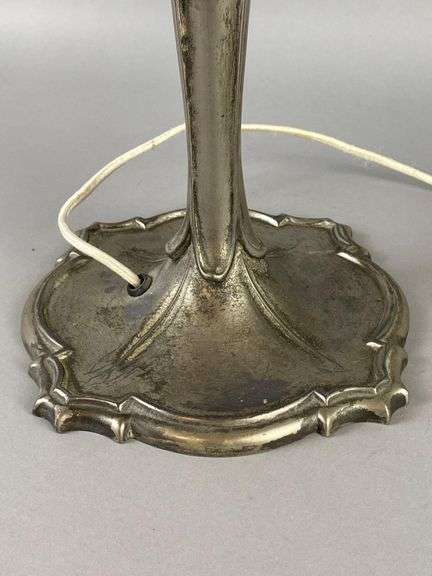 Antique Carmel Slag Glass 8-Panel Shade Table Lamp with Floral Motif