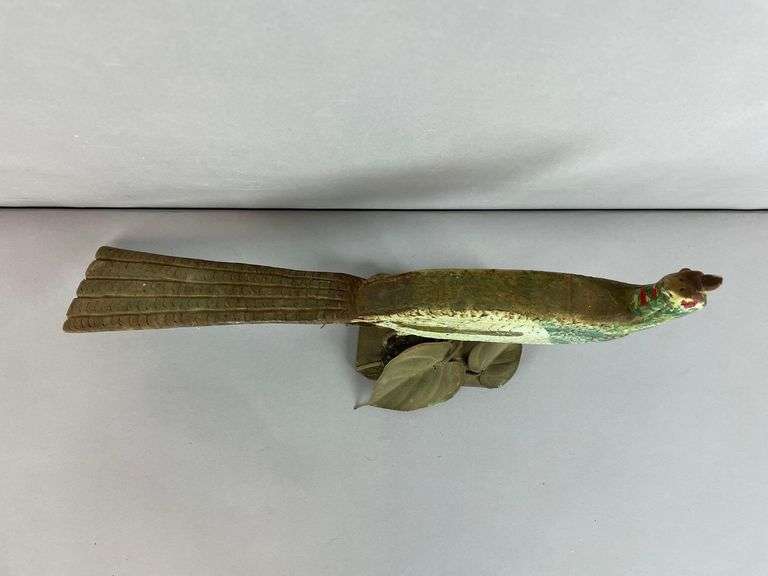 Vintage Folk Art Hand-Painted Wood Pheasant