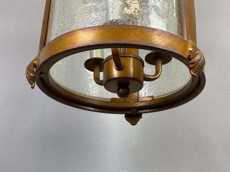Antique Versailles Style Metal Hanging Pendant Light with Textured Frosted Glass Panels