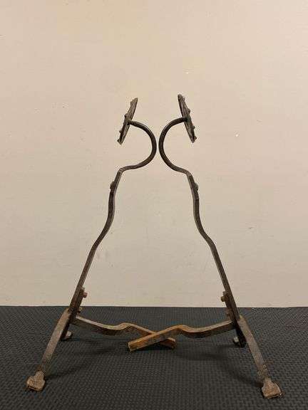 Antique Pair of Cast Iron Floral Medallion Andiron