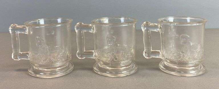 Group of 3 EAPG Figural Children Glass Mugs