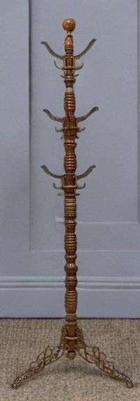 Antique Udells Toilet Tree Indianapolis Brass and Walnut Toiletries Stand