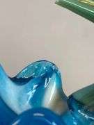 Mid-Century Modern Murano Style Blue White Black Art Glass Lion