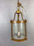Antique Versailles Style Metal Hanging Pendant Light with Textured Frosted Glass Panels