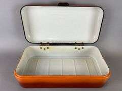 Vintage Enamelware Orange Bread Box