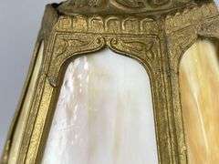 Antique Brass Carmel Slag Glass Boudoir Lamp