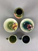 Group of Moorcraft Pottery Floral Teacups and Vase