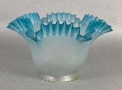 Antique Frosted Ruffled Ribbon Blue Spiral Glass Lamp Shade