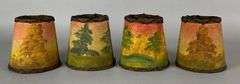 Group of 4 Antique Hand Painted Textured Paper Lamp Shades