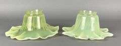 Group of 2 Antique Vaseline Floral Glass Lamp Shades