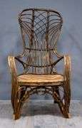 Antique Rustic Bent Cane Wood Rocking Chair