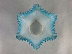 Antique Frosted Ruffled Ribbon Blue Spiral Glass Lamp Shade
