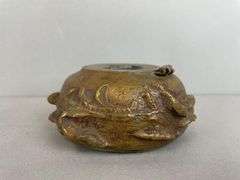Antique Art Nouveau Bronze Viking Ships Ink Well
