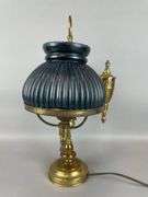 Antique Brass Double Student Lamp with Teal Shades
