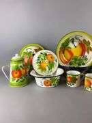 Group of Vintage Enamelware Fall Harvest Kitchen Items