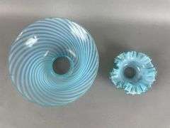 Group of 2 Antique Blue Glass Lamp Shades