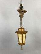 Antique Metal Hanging Pendant Lantern Light with Carmel Slag Glass Panels