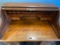 American Antique Oak Scroll Roll-Top Desk