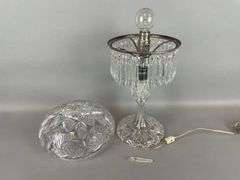 Antique American Brilliant Cut Glass Lamp with Crystals