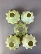 Group of 5 Antique Vaseline Ruffled Glass Lamp Shades