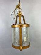 Antique Versailles Style Metal Hanging Pendant Light with Textured Frosted Glass Panels