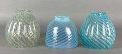 Group of 3 Antique Opalescent Swirl Glass Lamp Shades
