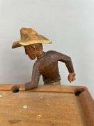 Artist Signed Folk Art Carved Wood Pool Player