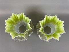 Antique Pair of Opalescent Vaseline Glass Lamp Shades